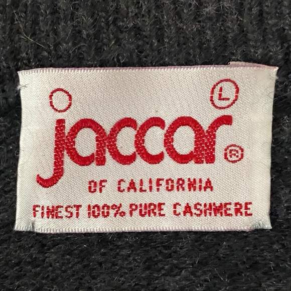 Vintage Jaccar Cashmere Sweater Gray Charcoal V-Neck Size Large 1980 - Picture 3 of 11